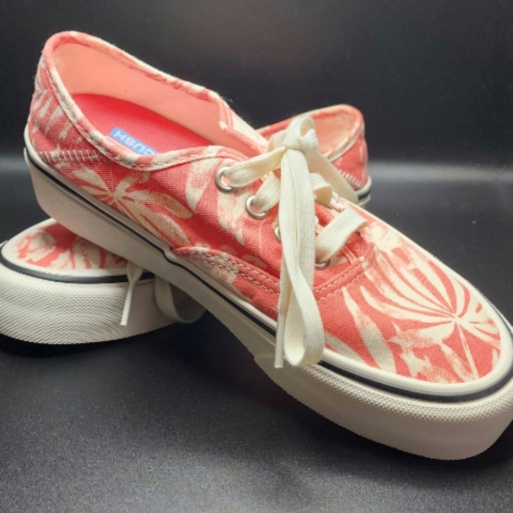 Vans Floral Linen Authentic SF Skate Shoes, Deep Sea Coral/Marshmallow size 5 NW